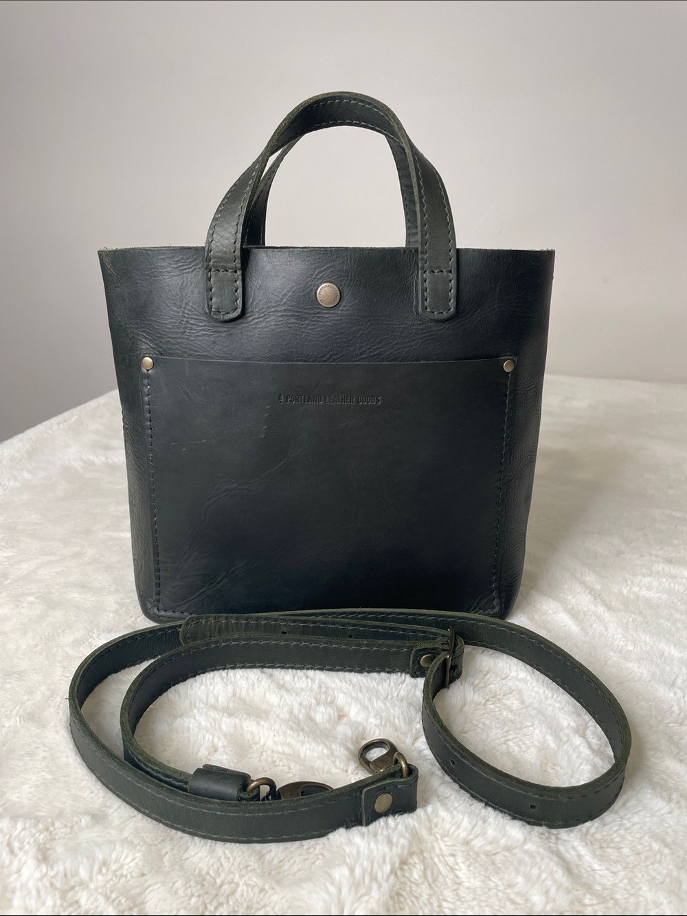 Portland Leather Dark Green Crossbody Mini Tote with Removable Strap